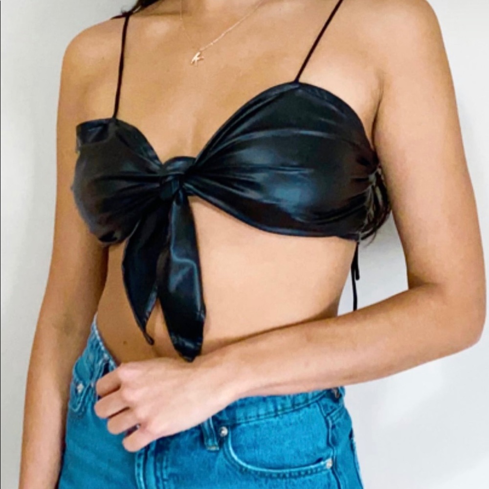 Boutique Leather Tie Crop Top
